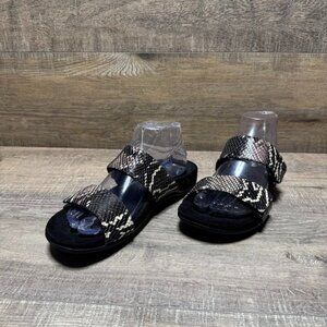 Vionic Randi II Metallic Boa Black Leather Slide Sandals Women's Size 7.5